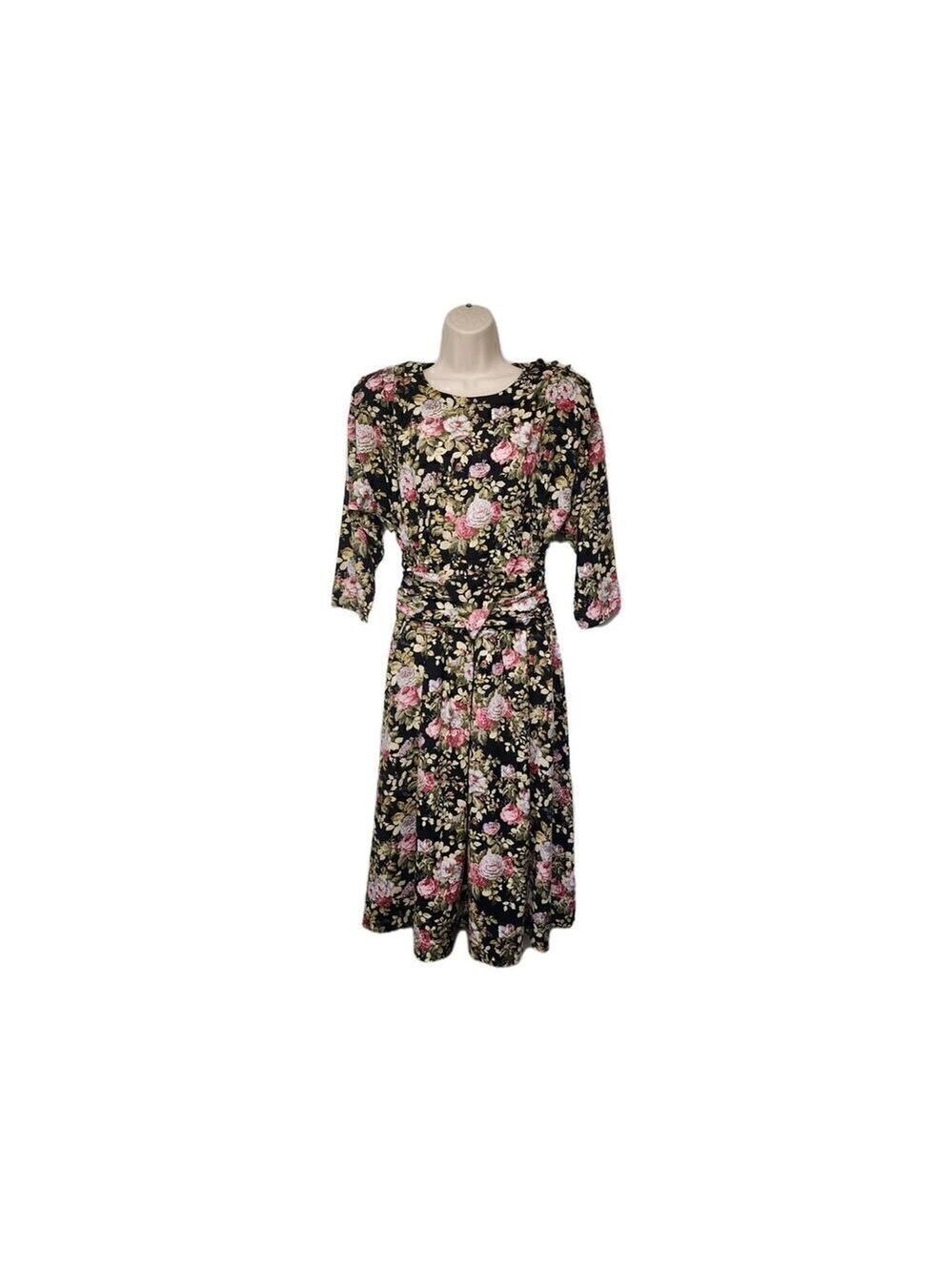 TJuniors Vintage 80s Paquette Floral Fit Flare Dress Size 9